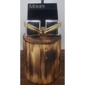 Monet Vintage Clip On Earrings Gold Silver Tone Chunky Signed Square 1" NEW